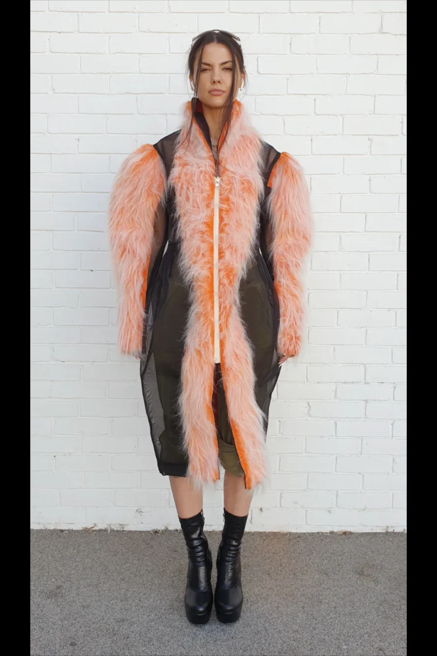 Orange Fur Dress - Front