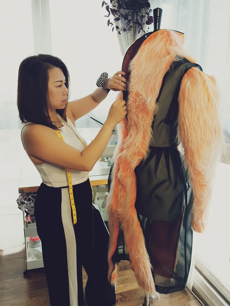 Bespoke - Work with Orange Fur Dress